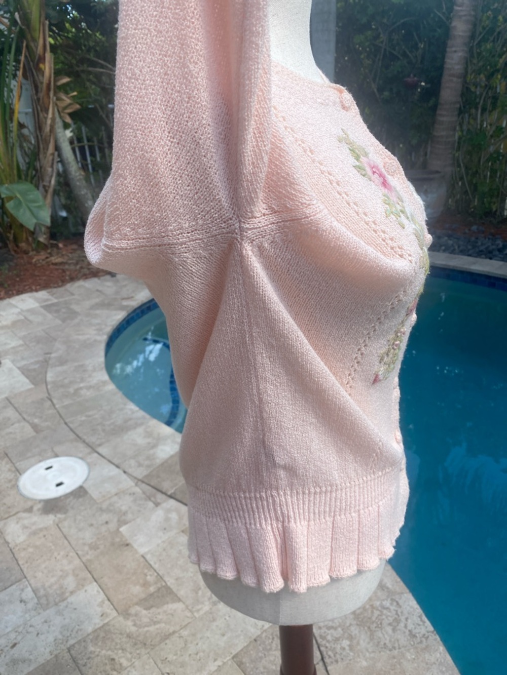 Vintage Pink Embroidered Button-Up Sweater Cardigan - Picture 6 of 11
